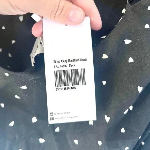 Lioness String Along Adjustable Tie Strap Dress Black & White Hearts Size 4 NWT - Picture 9 of 11